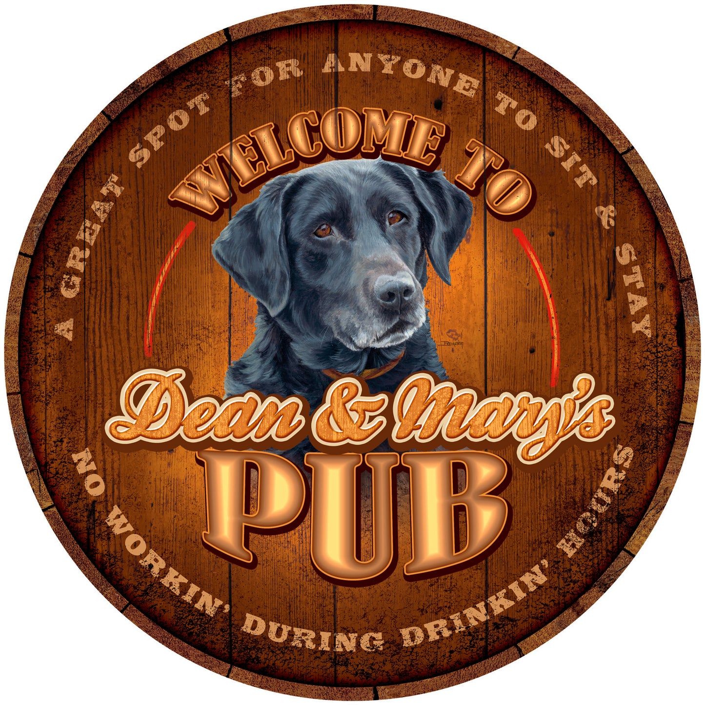 Thirsty Black Labrador - 21" Personalized Round Clock
