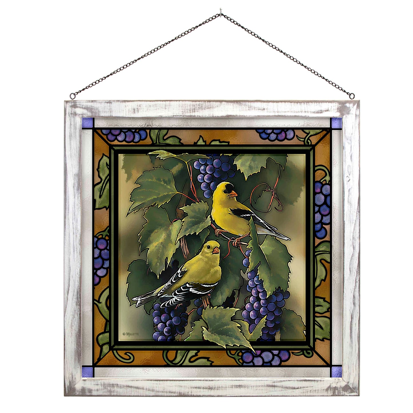 VineyardGoldfinches - 20" x 20" Stained Glass Art