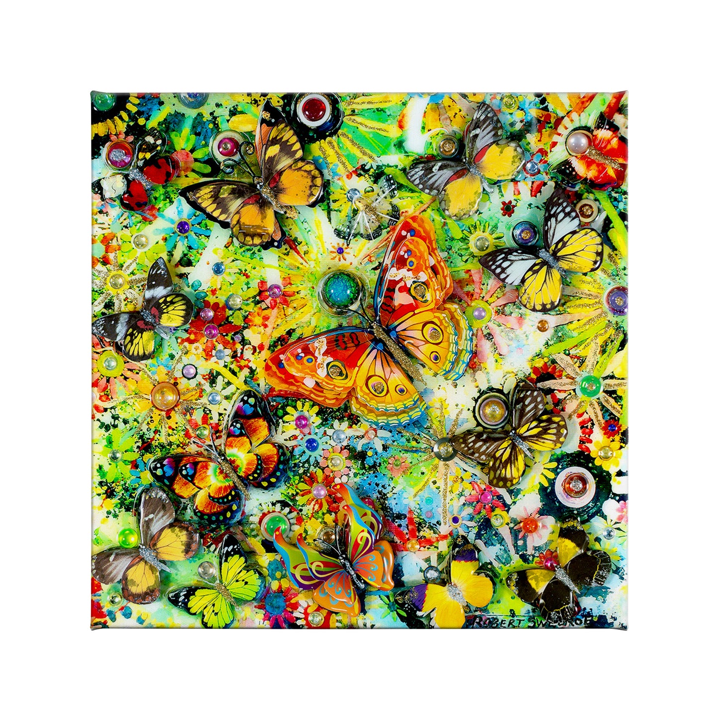Butterfly Nectar Chase - 14" x 14" Gallery Wrapped Canvas
