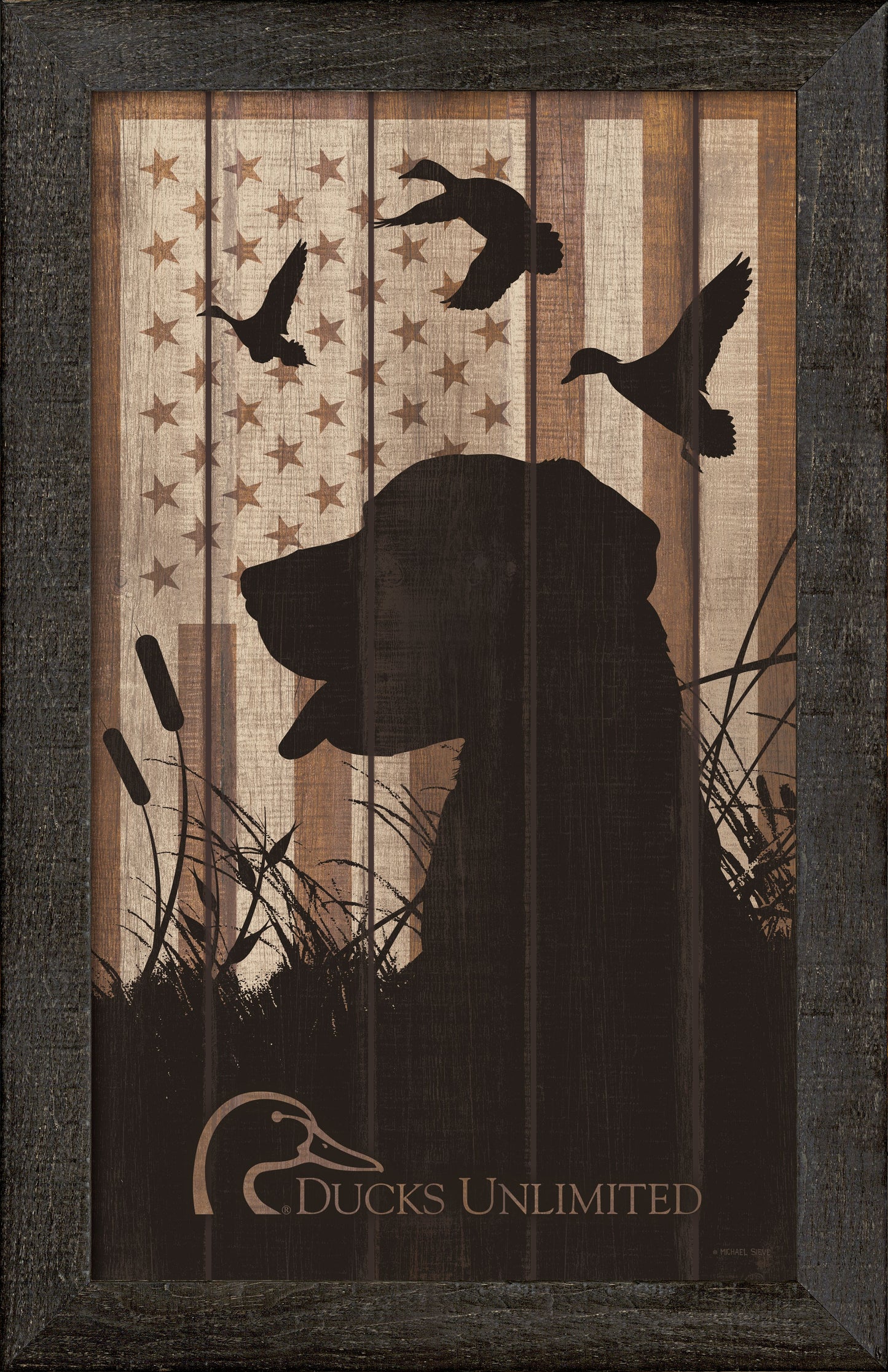 Patriotic Bird - Dog Silhouette - 18" x 30" Framed Wood Sign