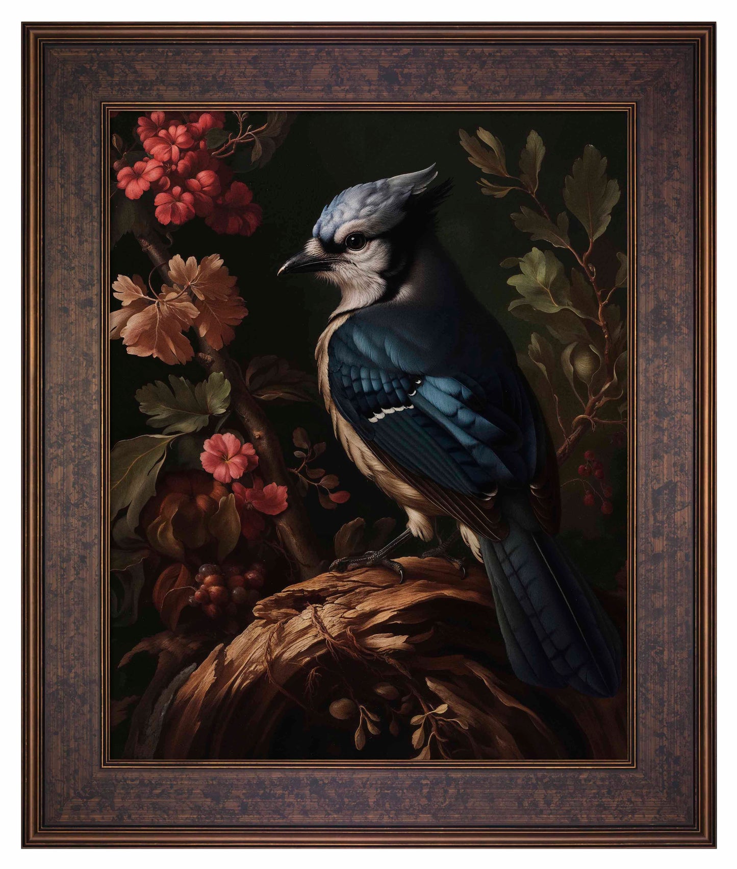 Elegance in Bloom - Blue Jay Amongst Flora - Limited Edition Canvas