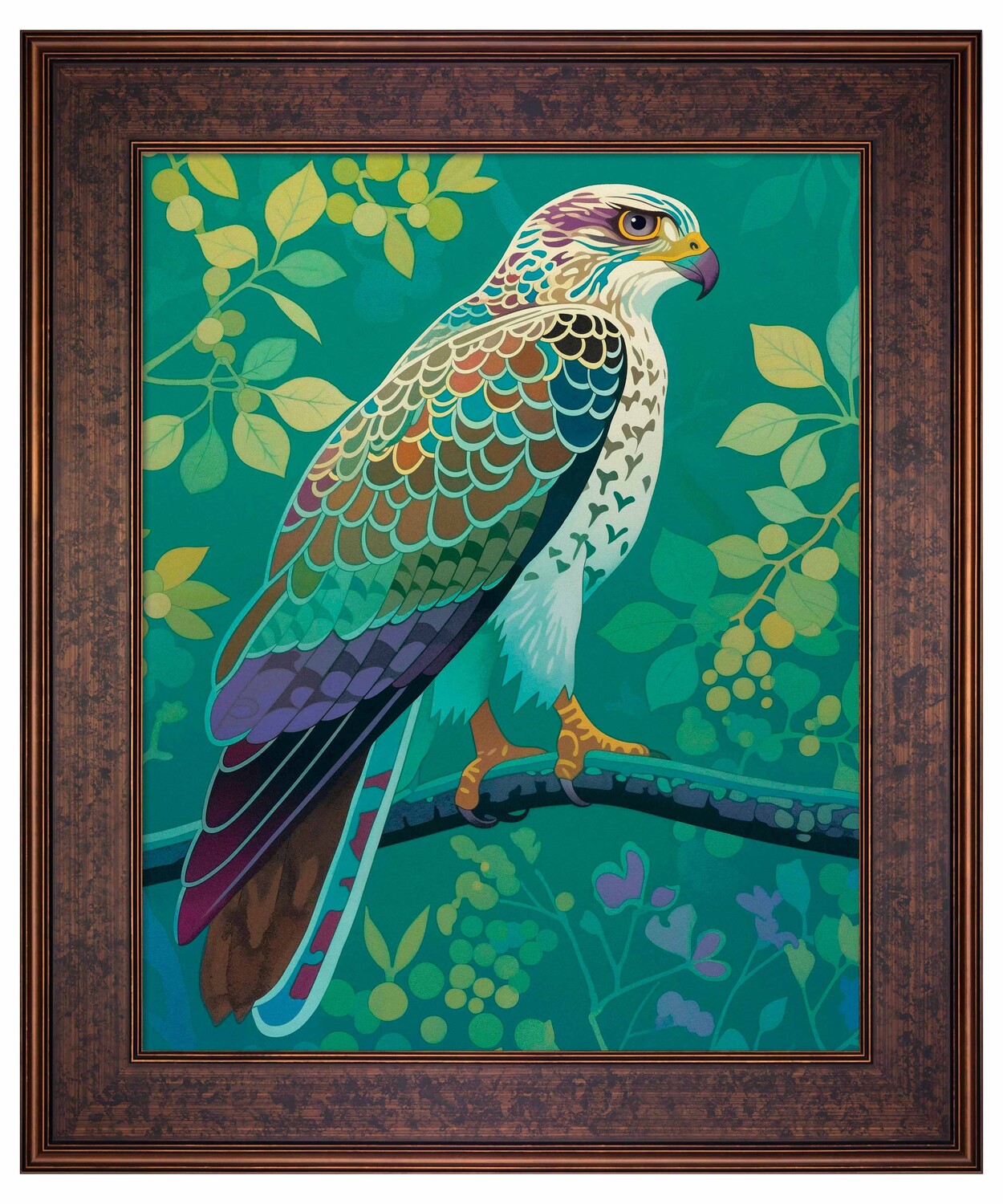 Vibrant Vigil - Hawk in Lush Canopy - Limited Edition Canvas