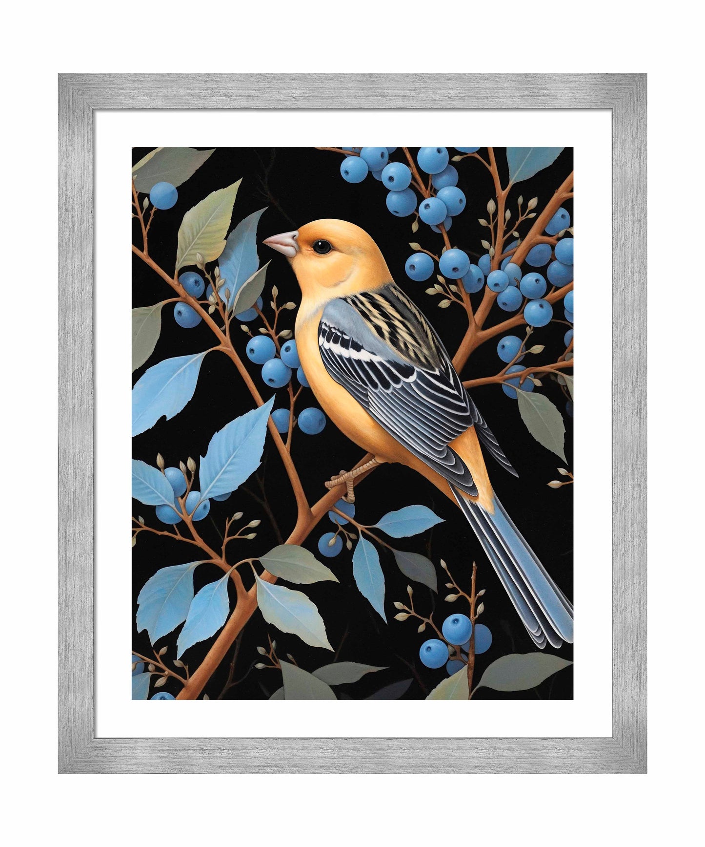 Bounty of Blue - Oriole Amidst Berries - Art Prints