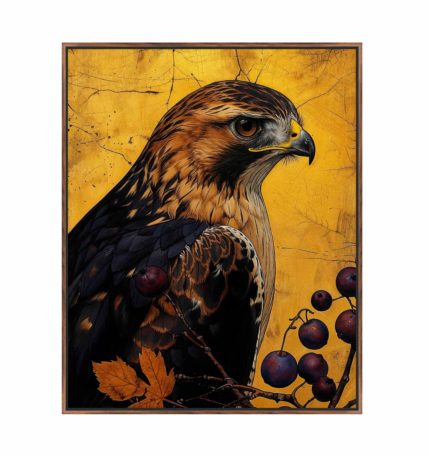 Golden Majesty - Hawk Among Berries - Gallery Wrapped Canvas