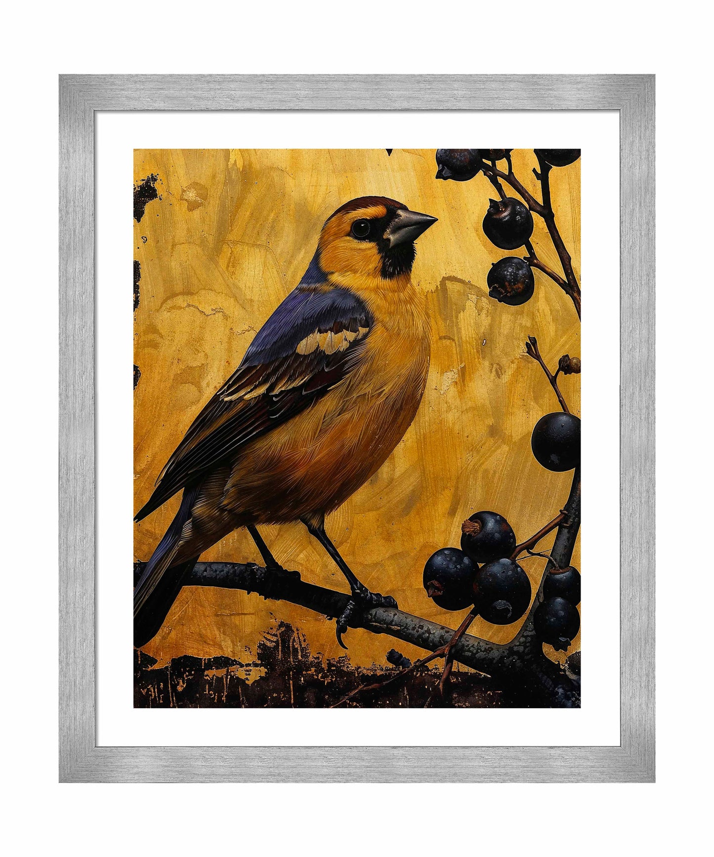 175521_FRA Gilded Harmony - Finch Among Berries 24X30 Salerno Silver Framed Paper Print Front.jpg