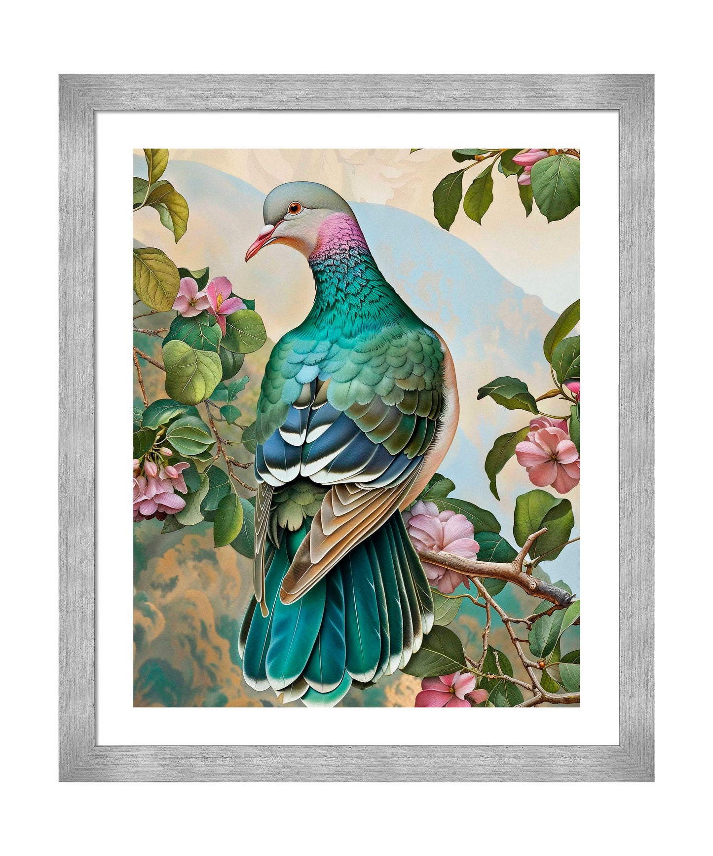 Verdant Splendor - Dove Amidst Blossoms - Art Prints