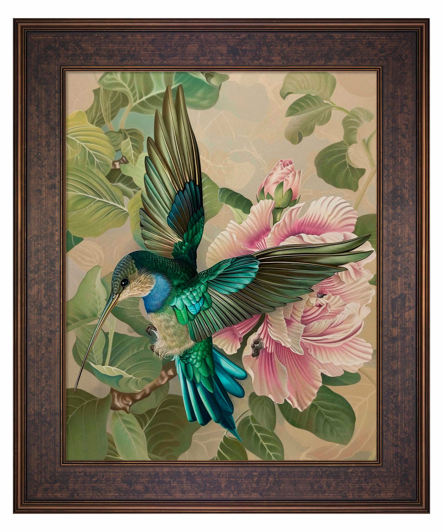 Emerald Flight - Hummingbird Among Hibiscus - Limited Edition Canvas