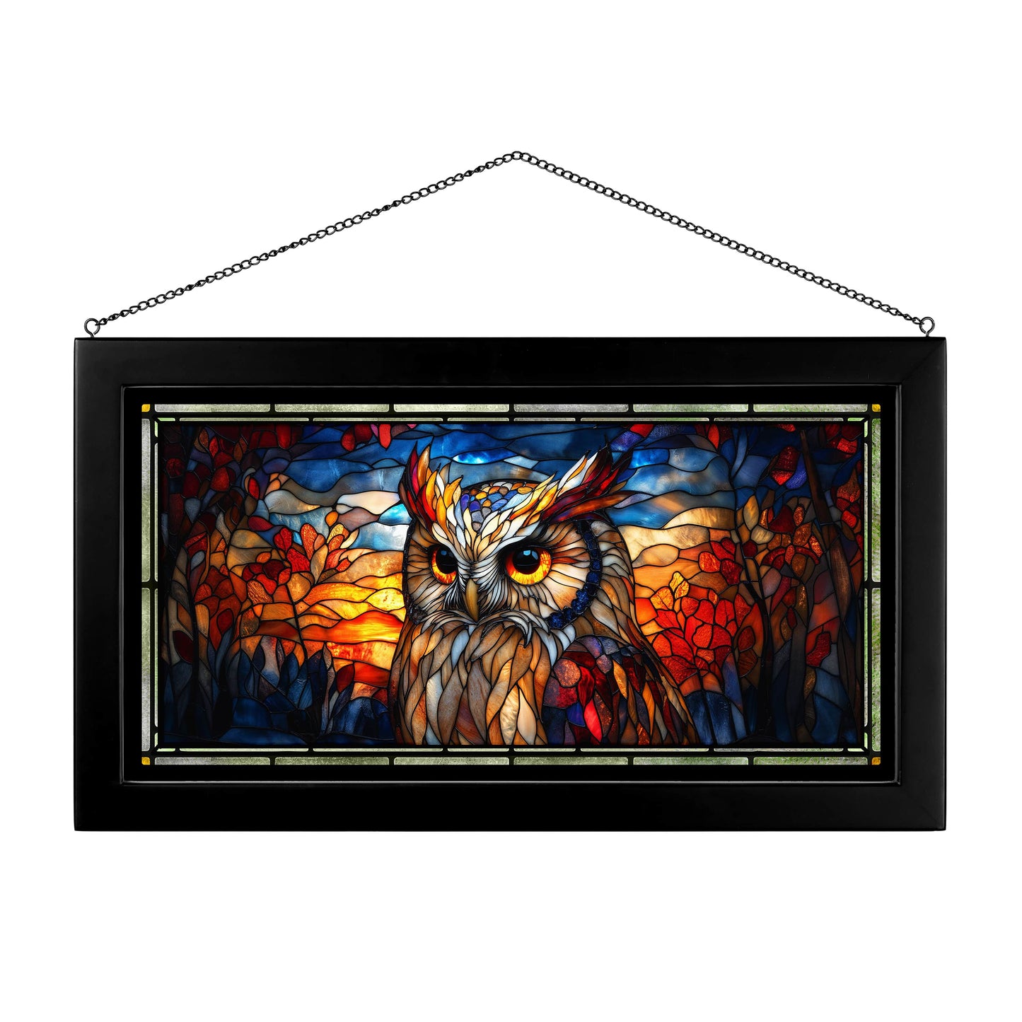 Dusk's Wise Watcher - 13" x 23" Stained Glass Art