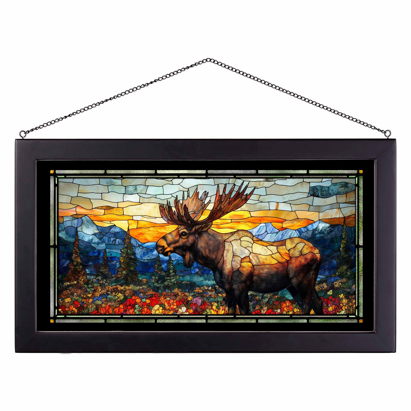 Antlers at Daybreak - 13" x 23" Stained Glass Art