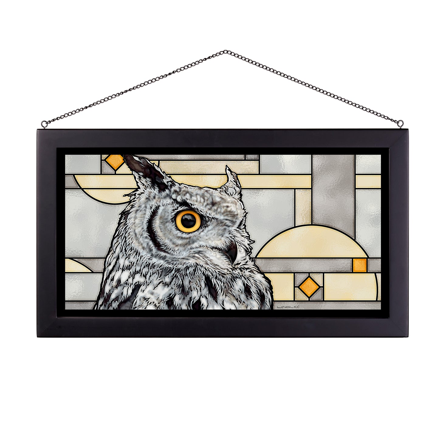 Great Horned Owl - White - Stained Glass Art