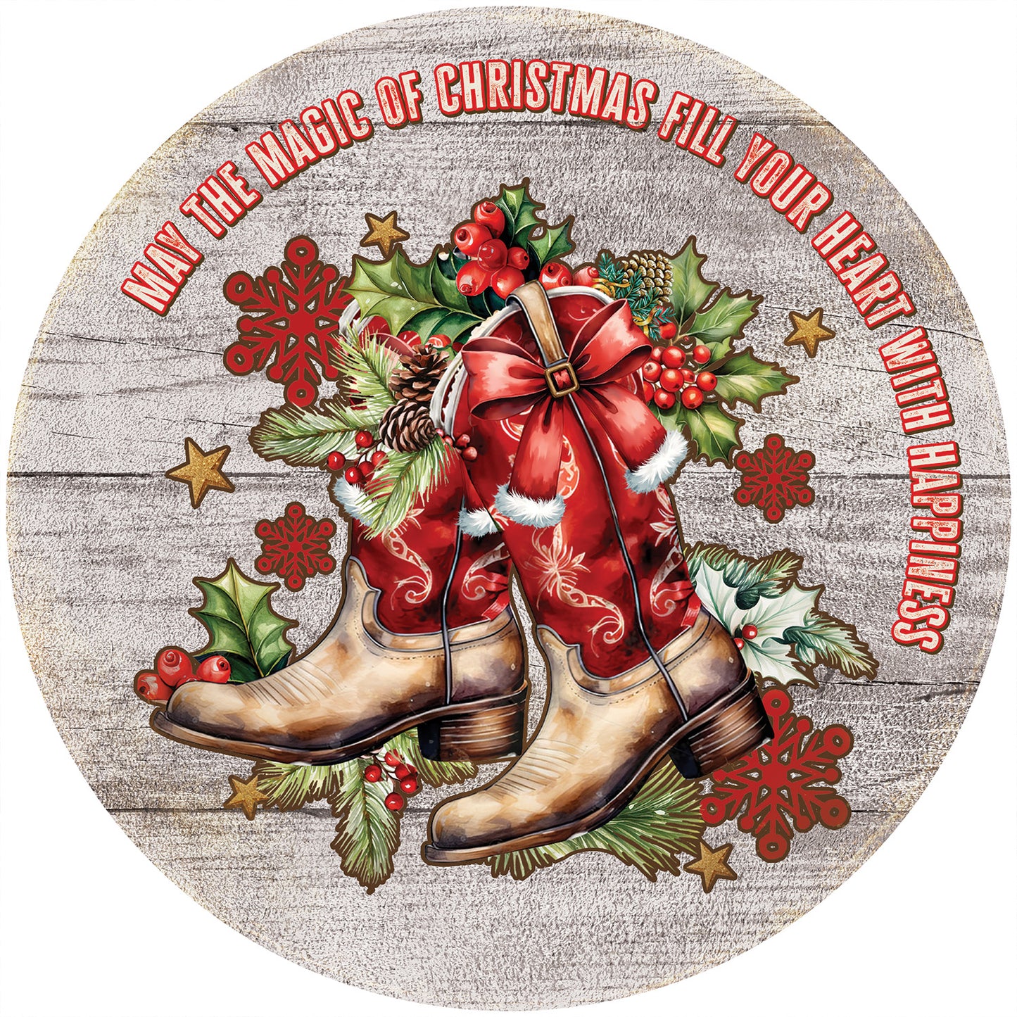 May the Magic of Christmas Fill Your Heart With Happiness - 21” Round Wood Sign