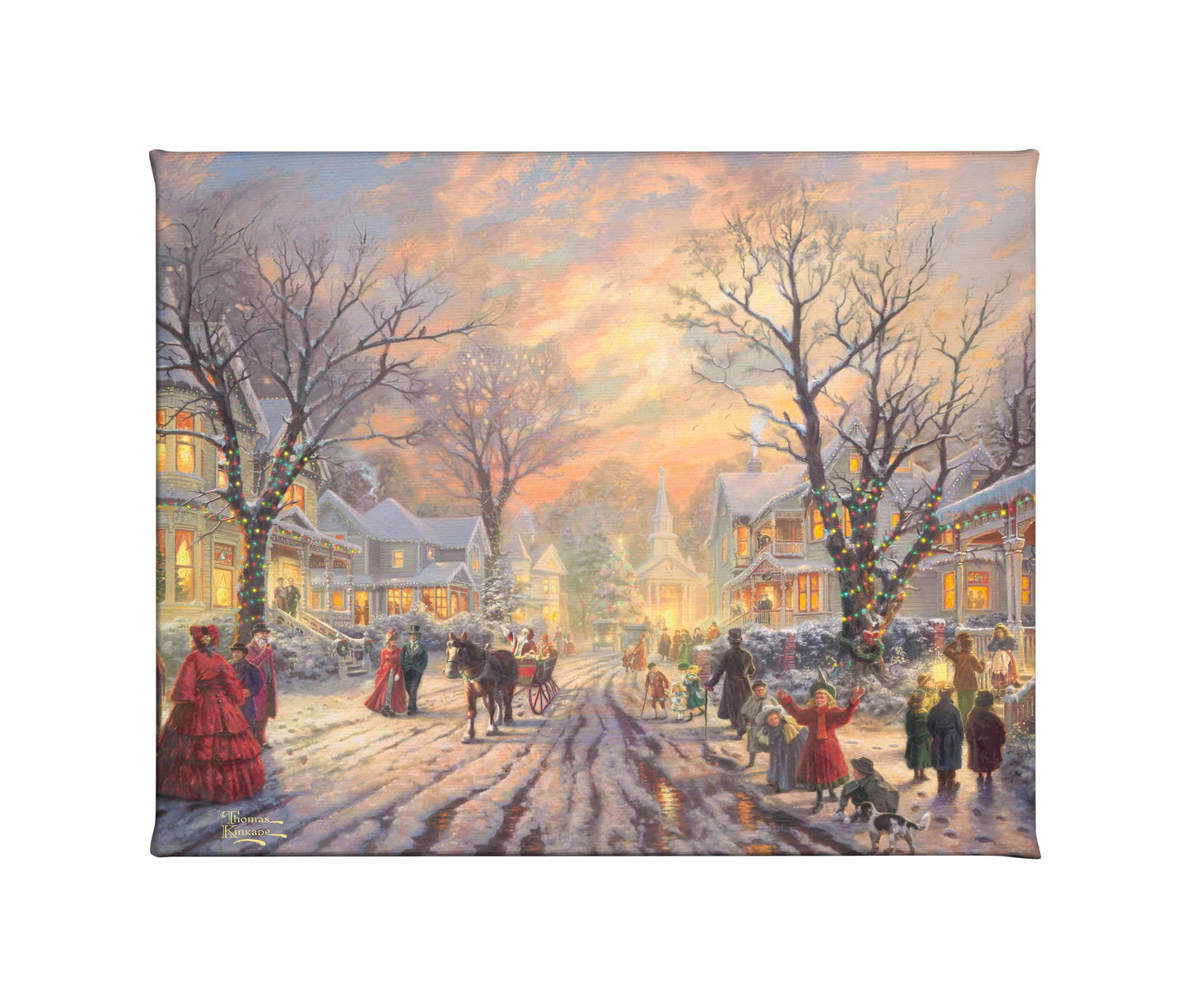 Painting of a Christmas evening with people celebrating