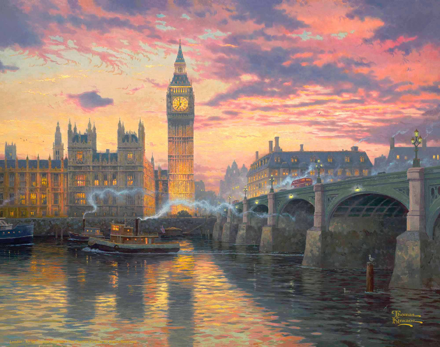 Painting of the Big Ben and a bridge by the river in London