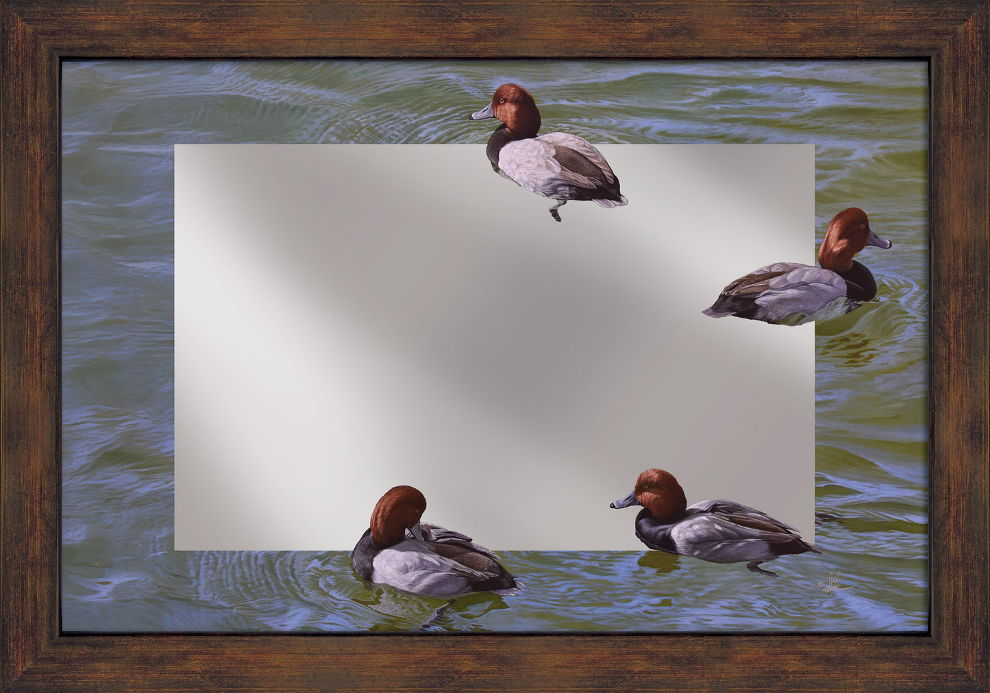 Framed mirror of swimming little ducks