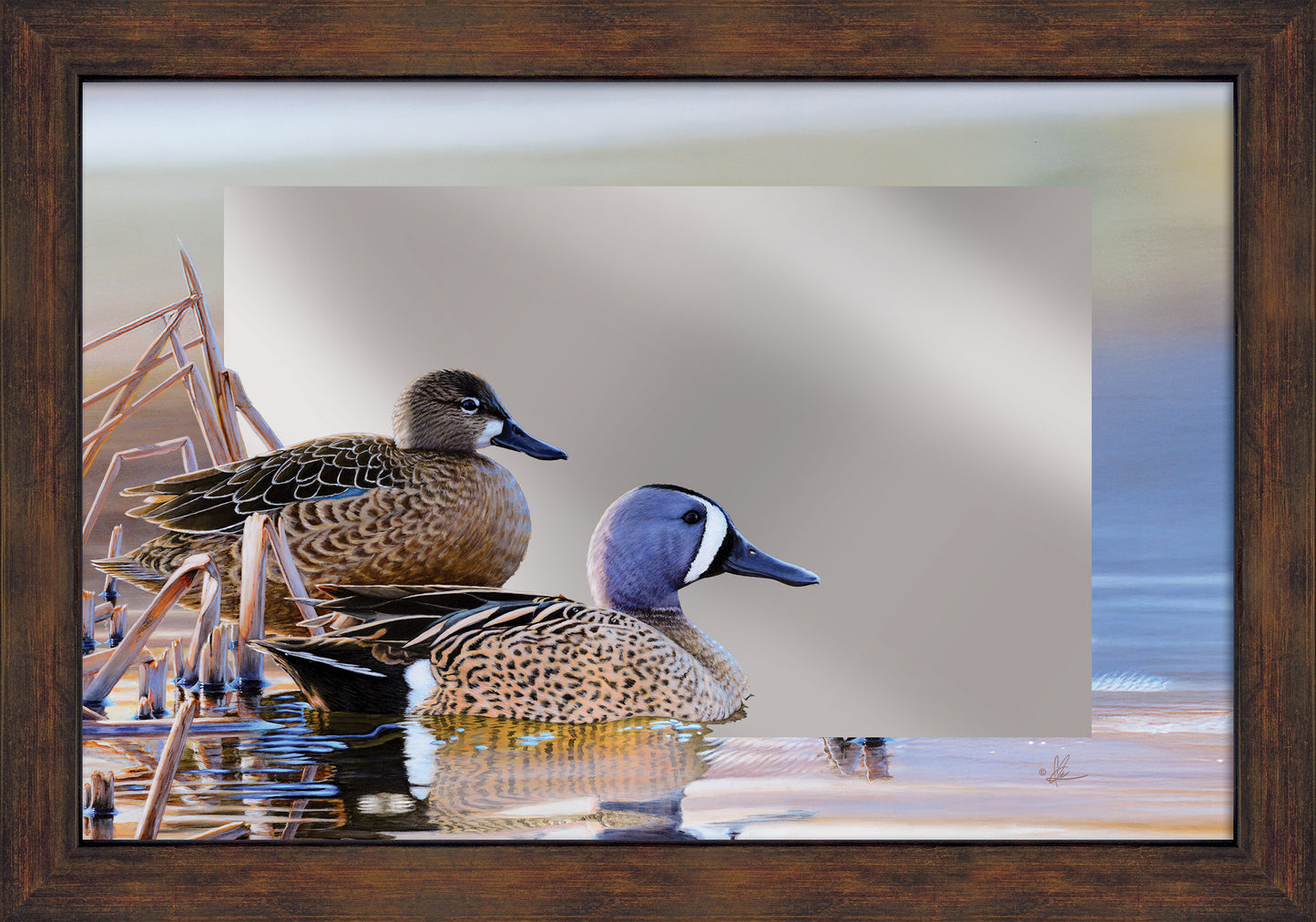Framed image with ducks in the river