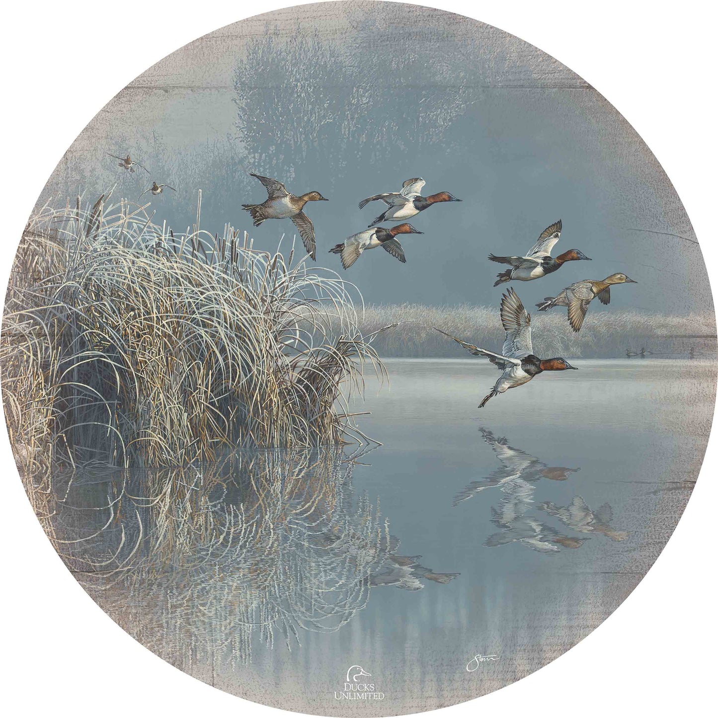 A Hint of Yesteryear 21" Round Wood Sign - Official Ducks Unlimited Art