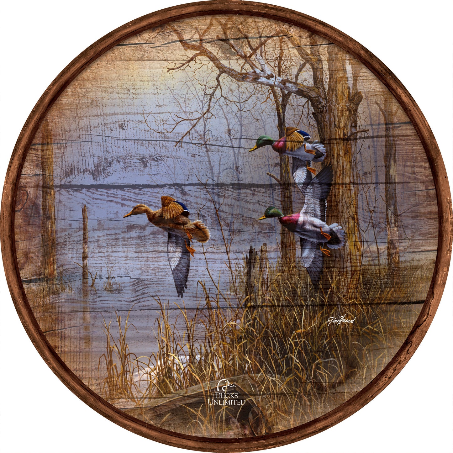 After the Thaw 21" Round Wood Sign - Official Ducks Unlimited Art