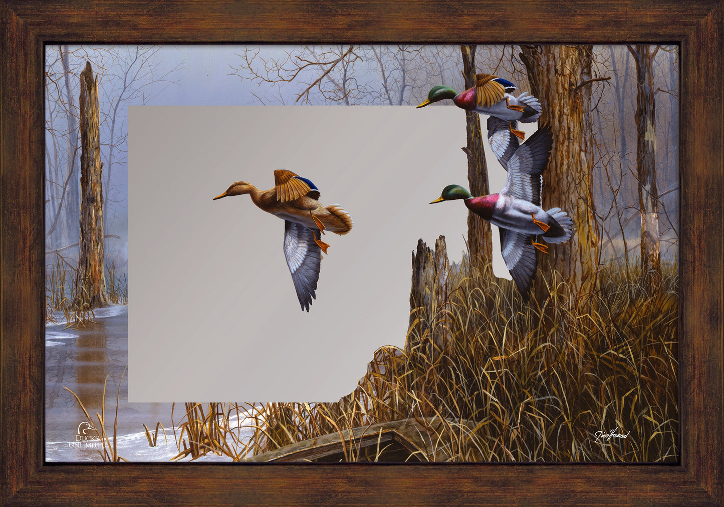 After the Thaw 16" x 24" Mirror Framed Barnwood - Official Ducks Unlimited Art