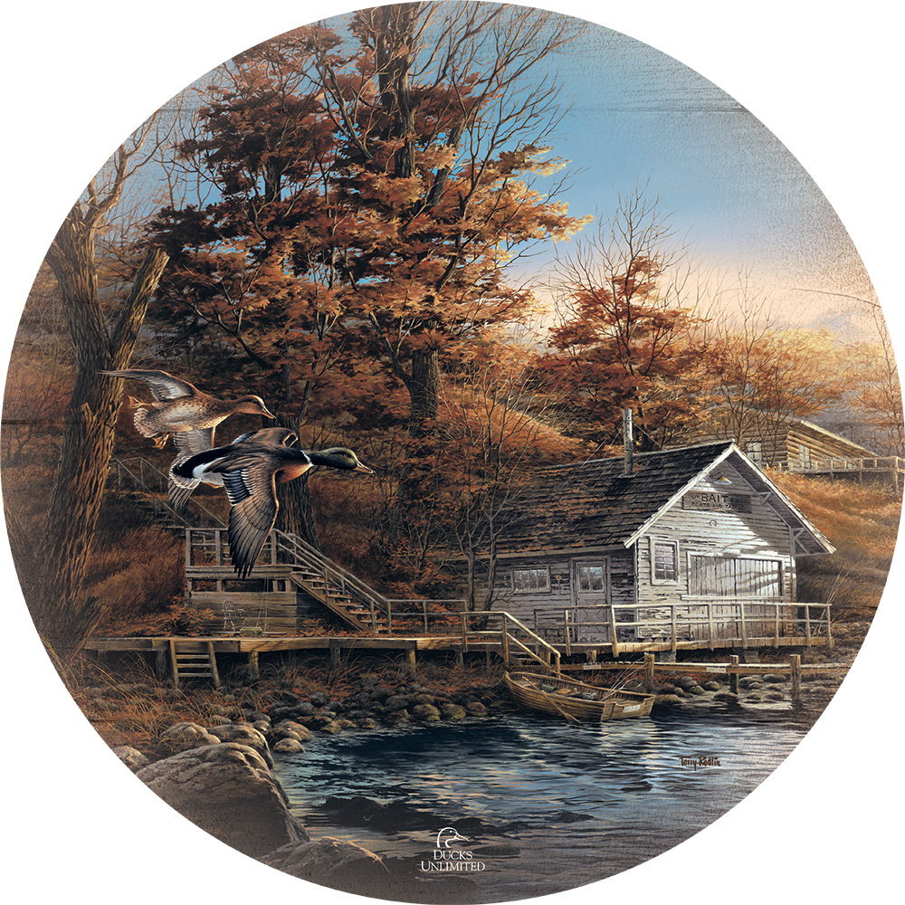Autumn Shoreline 21" Round Wood Sign - Official Ducks Unlimited Art
