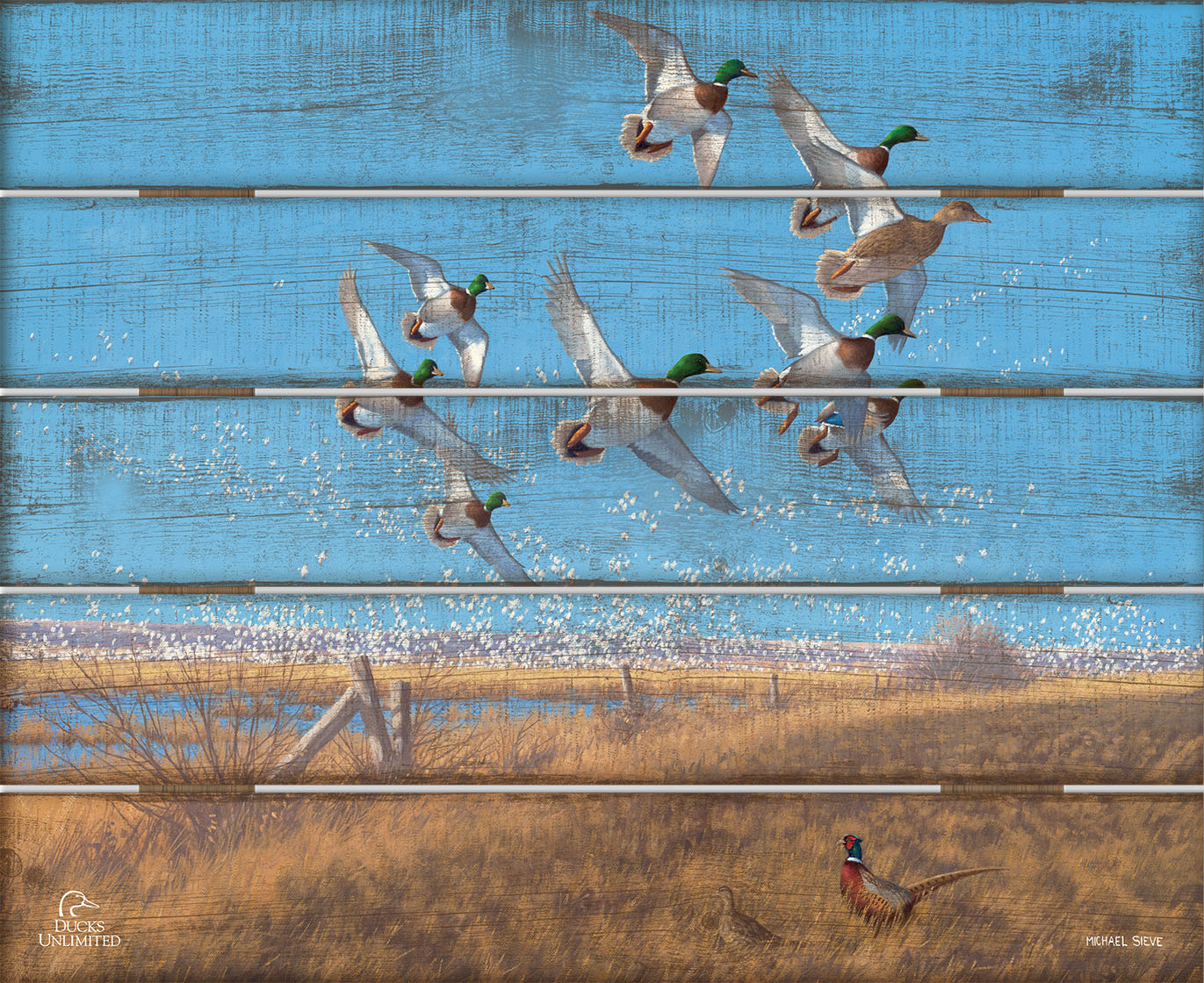 Courtship Flight Mallard 18" x 22" Pallet Wall Art - Official Ducks Unlimited Art