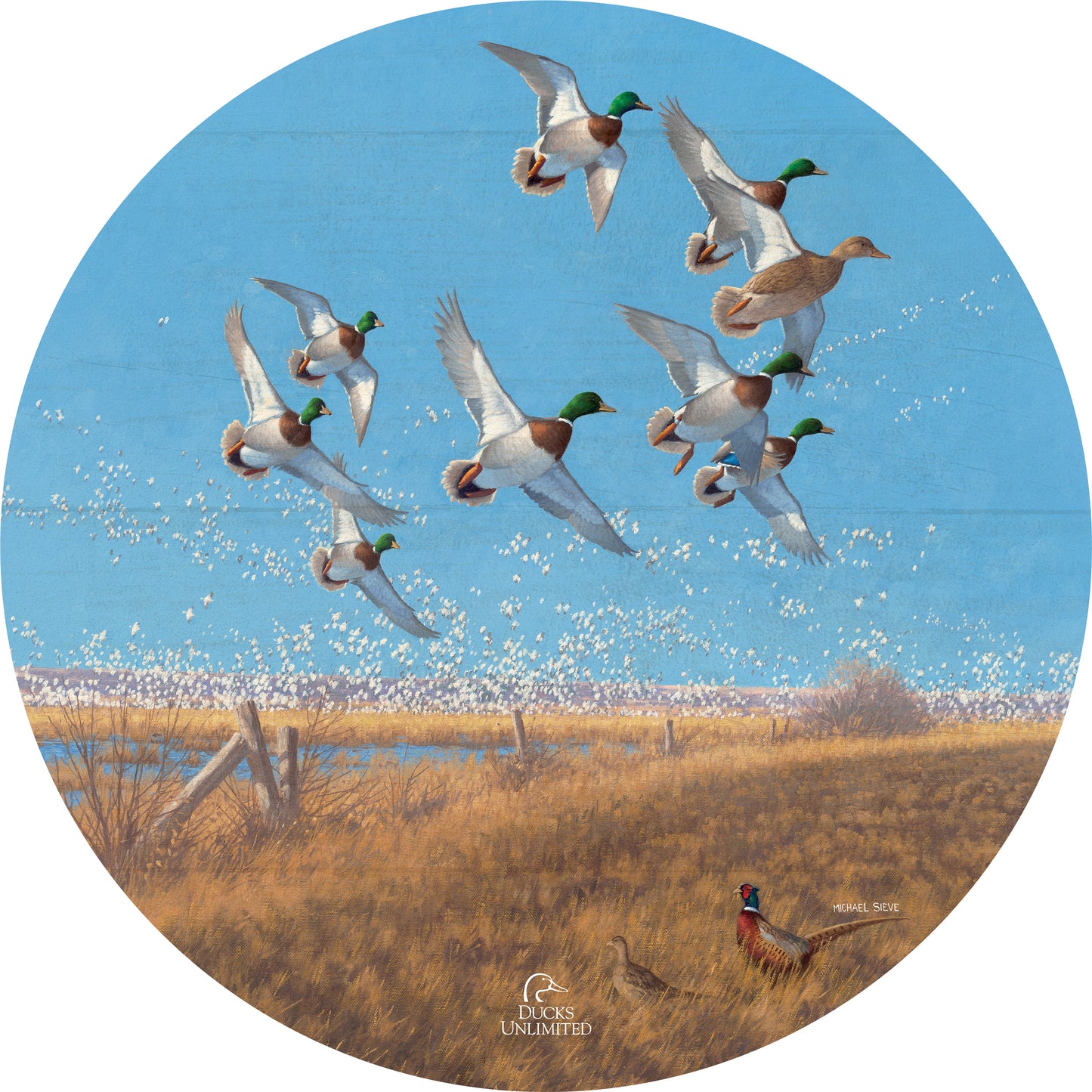 Courtship Flight Mallard 21" Round Wood Sign - Official Ducks Unlimited Art