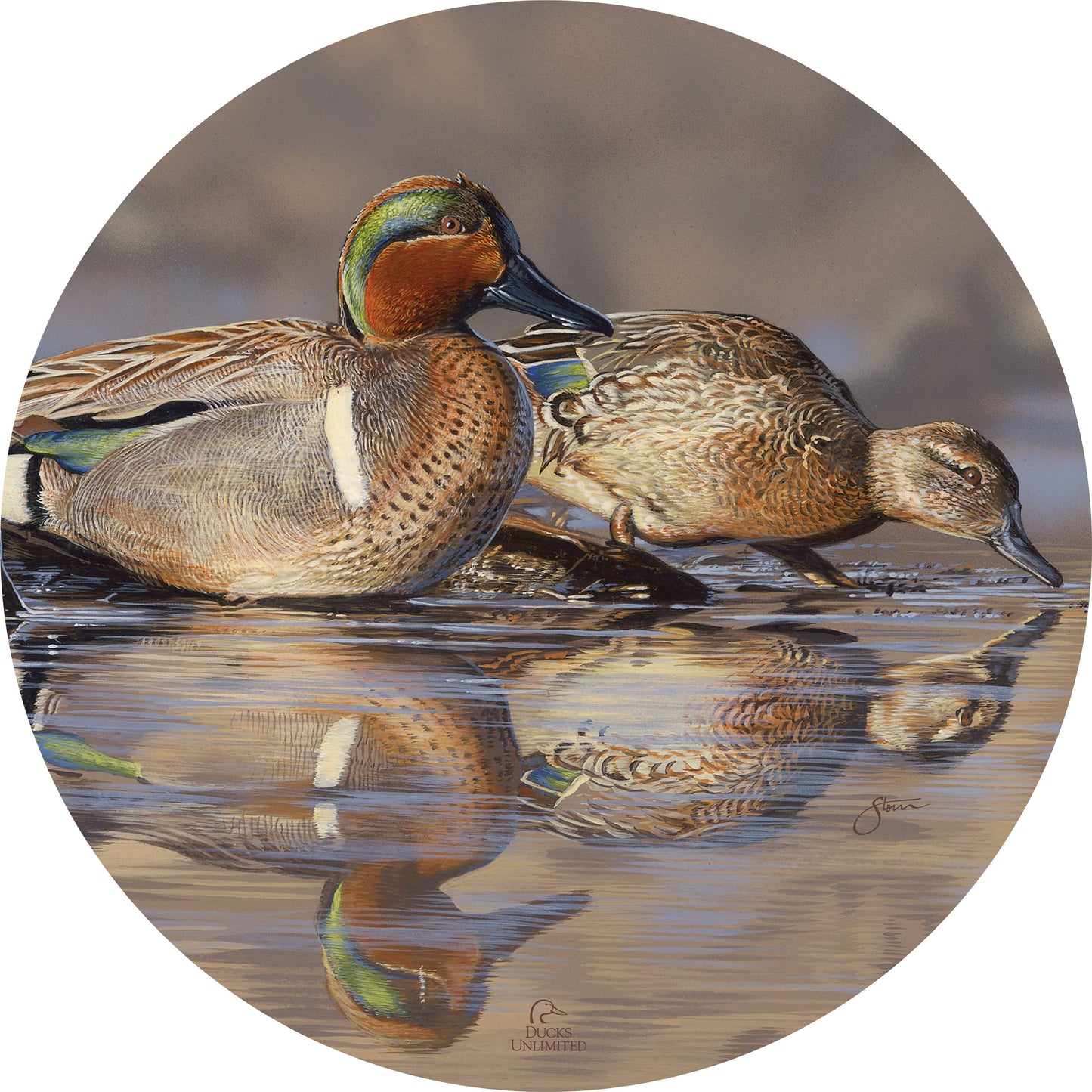 Dabbling Greens 21" Round Wood Sign - Official Ducks Unlimited Art