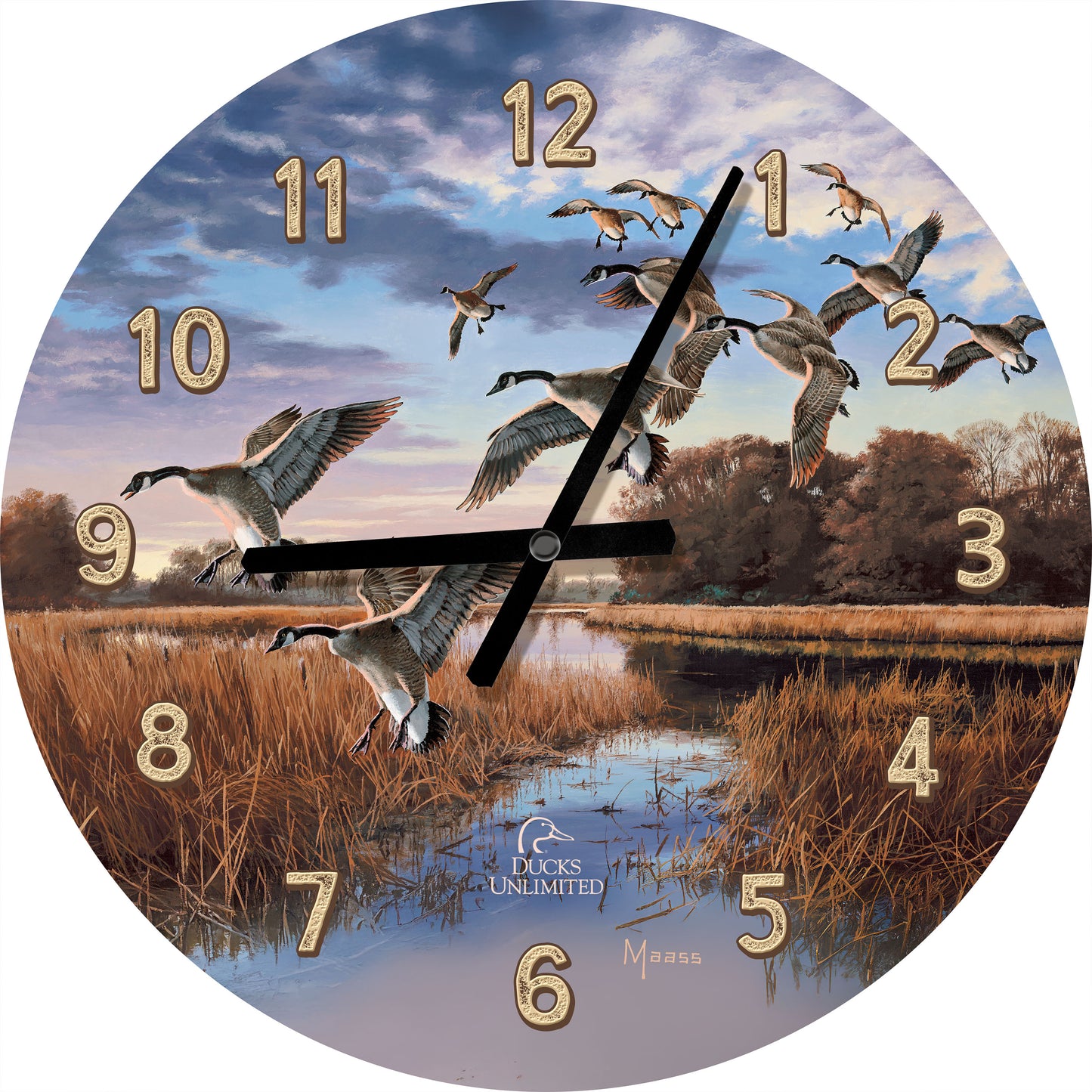 Daybreak Descent Canada Geese 21" Round Clock - Official Ducks Unlimited Art