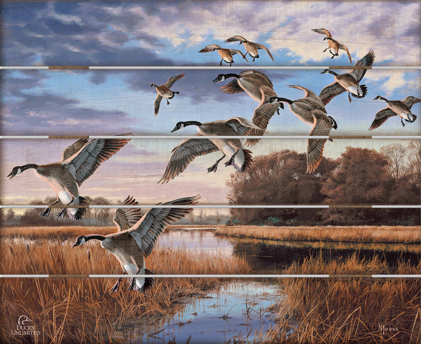 Daybreak Descent Canada Geese 18" x 22" Pallet Wall Art - Official Ducks Unlimited Art