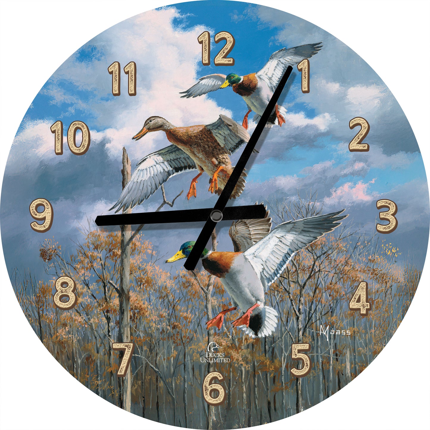 Descending Trio Mallards 21" Round Clock - Official Ducks Unlimited Art