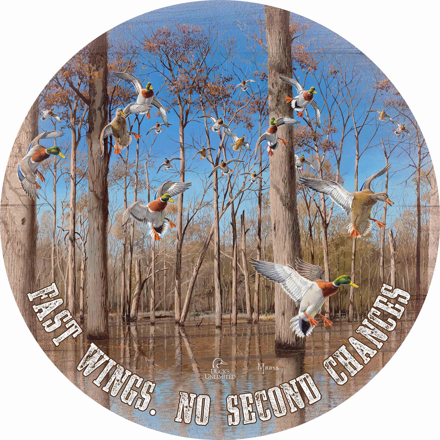 Down from the North - Mallards 21" Round Wood Sign - Official Ducks Unlimited Art