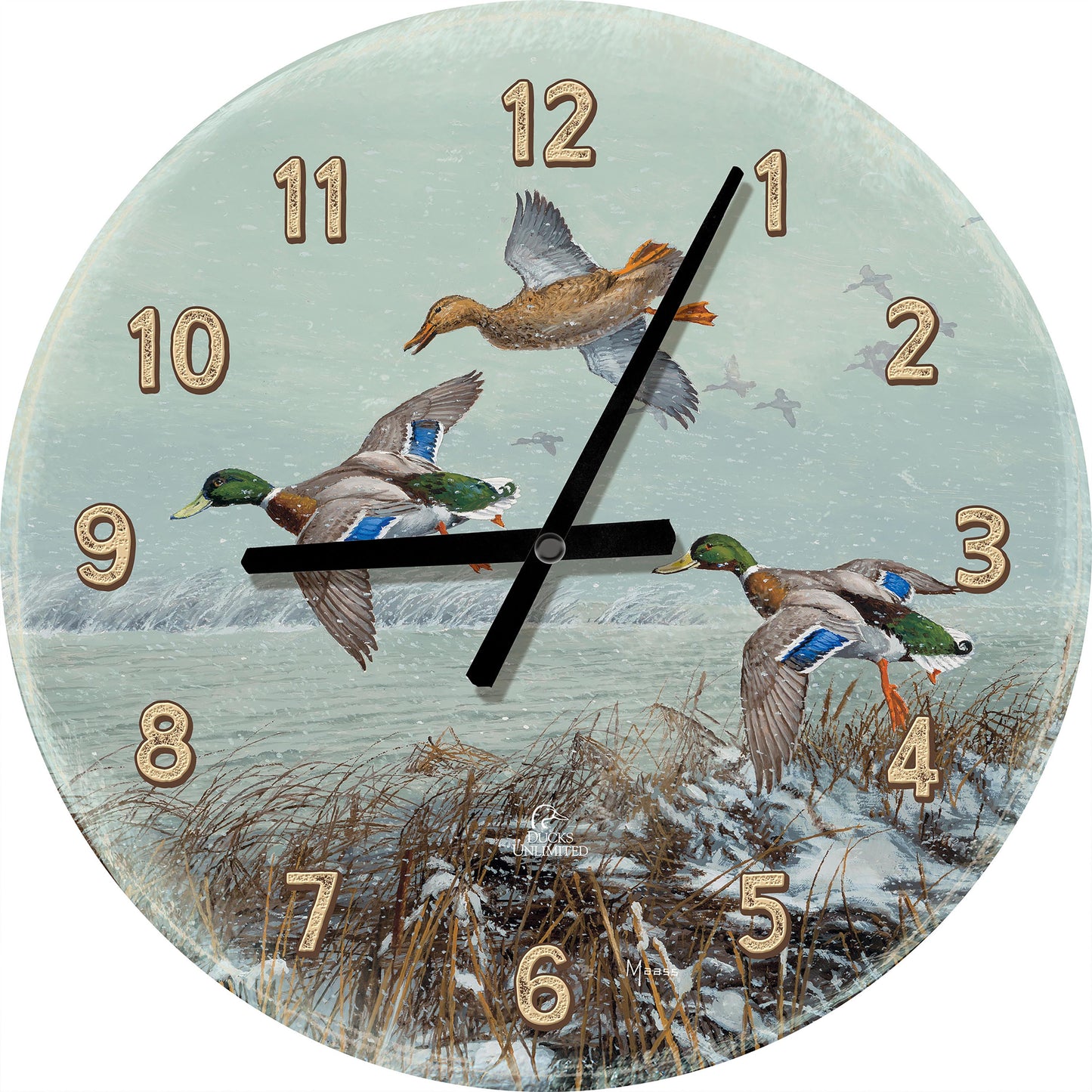 Finding Open Water Mallards 21" Round Clock - Official Ducks Unlimited Art
