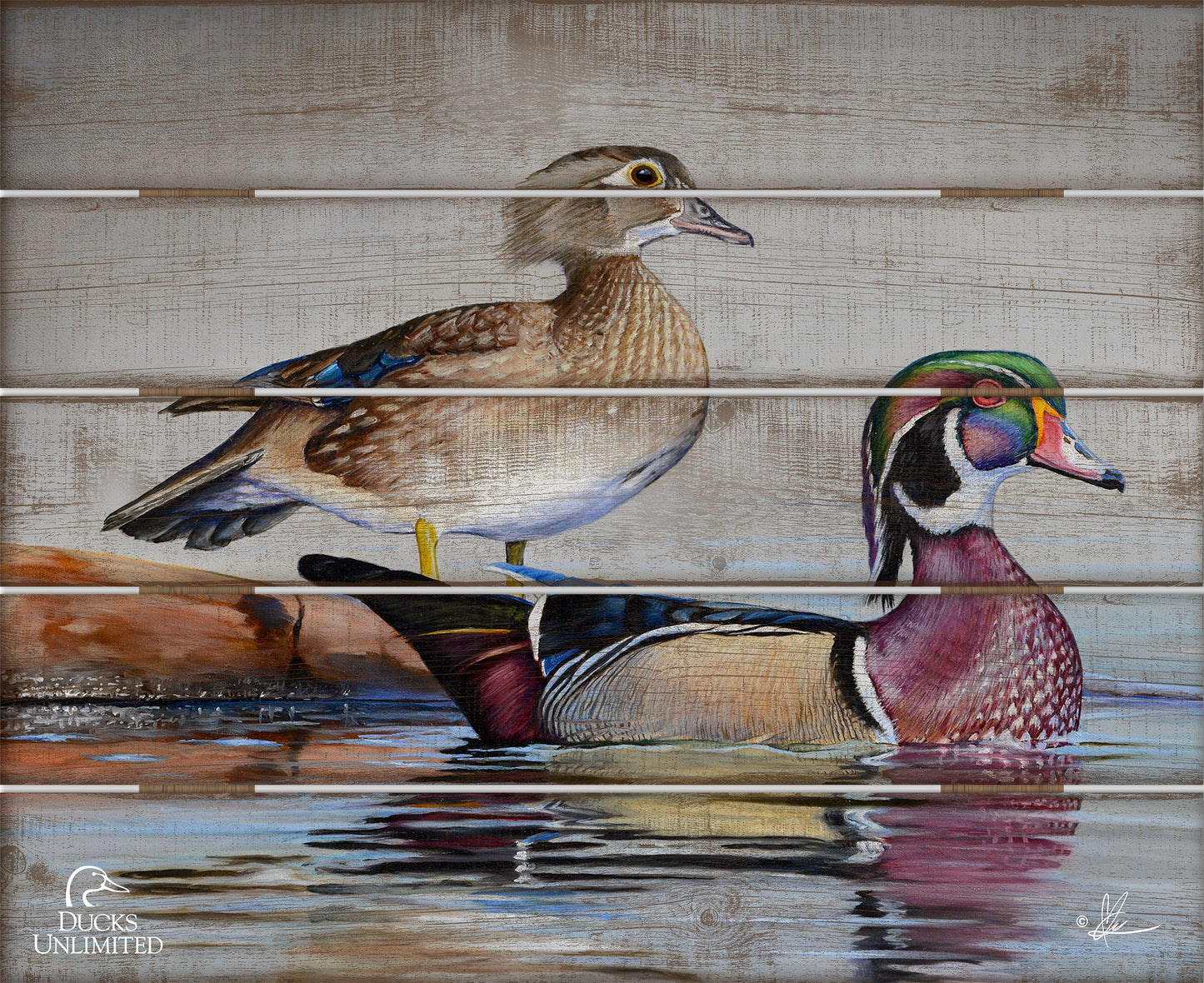 Foggy Day Woodies 18" x 22" Pallet Wall Art - Official Ducks Unlimited Art