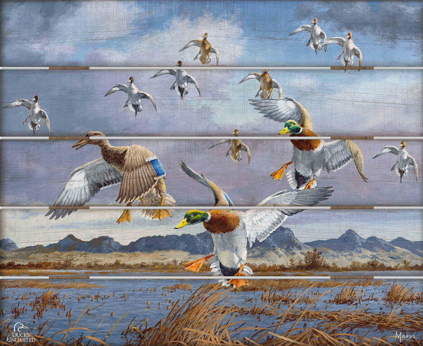 In Before the Squall - Mallards and Pintails at the Sutter Buttes 18" x 22" Pallet Wall Art - Official Ducks Unlimited Art
