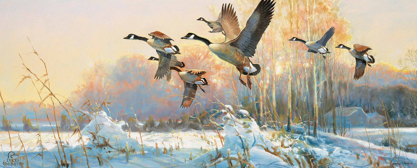 Late Departure Canada Geese 12" x 30" Wood Sign - Official Ducks Unlimited Art