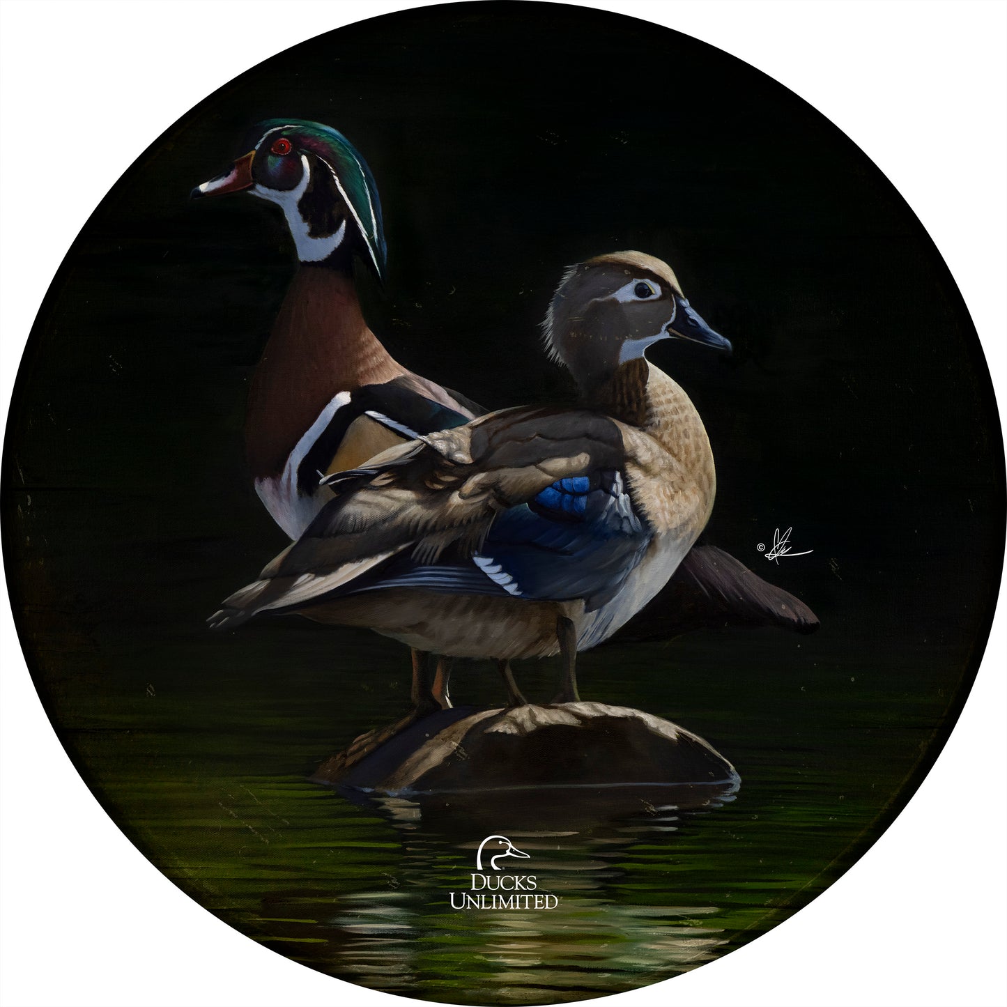 Low Water Rising 21" Round Wood Sign - Official Ducks Unlimited Art