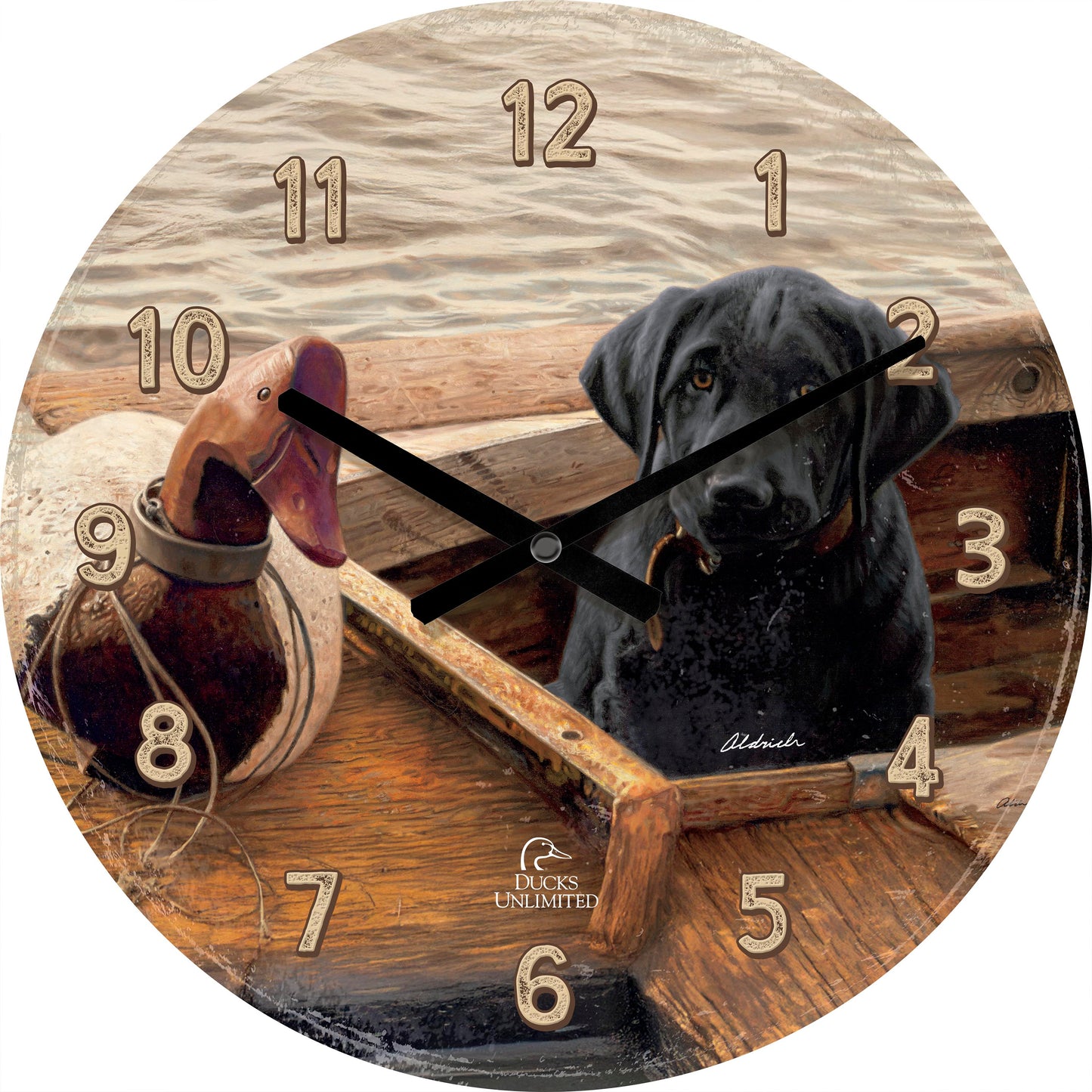 Old School Black Lab 21" Round Clock - Official Ducks Unlimited Art
