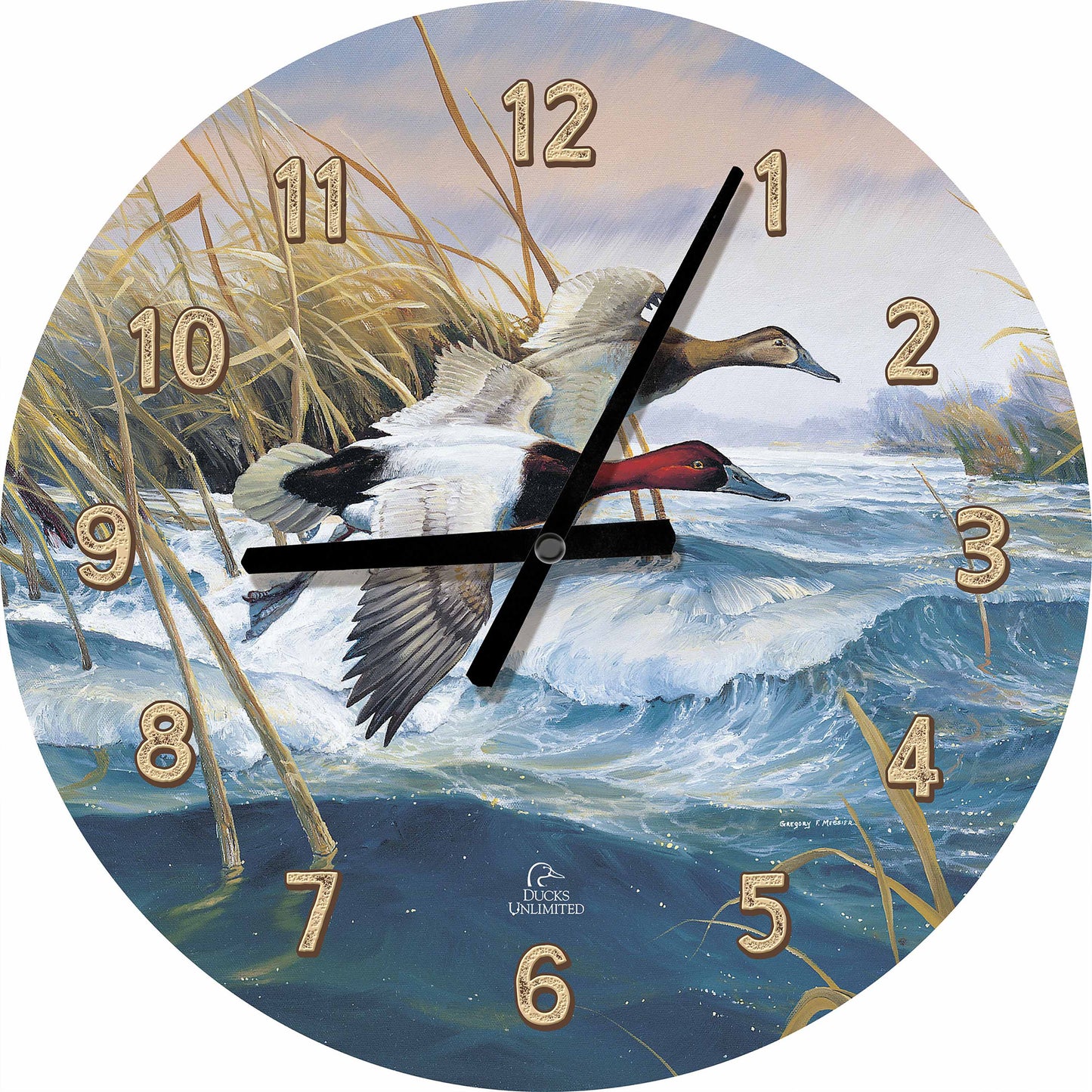 On the Deck Canvasbacks 21" Round Clock - Official Ducks Unlimited Art