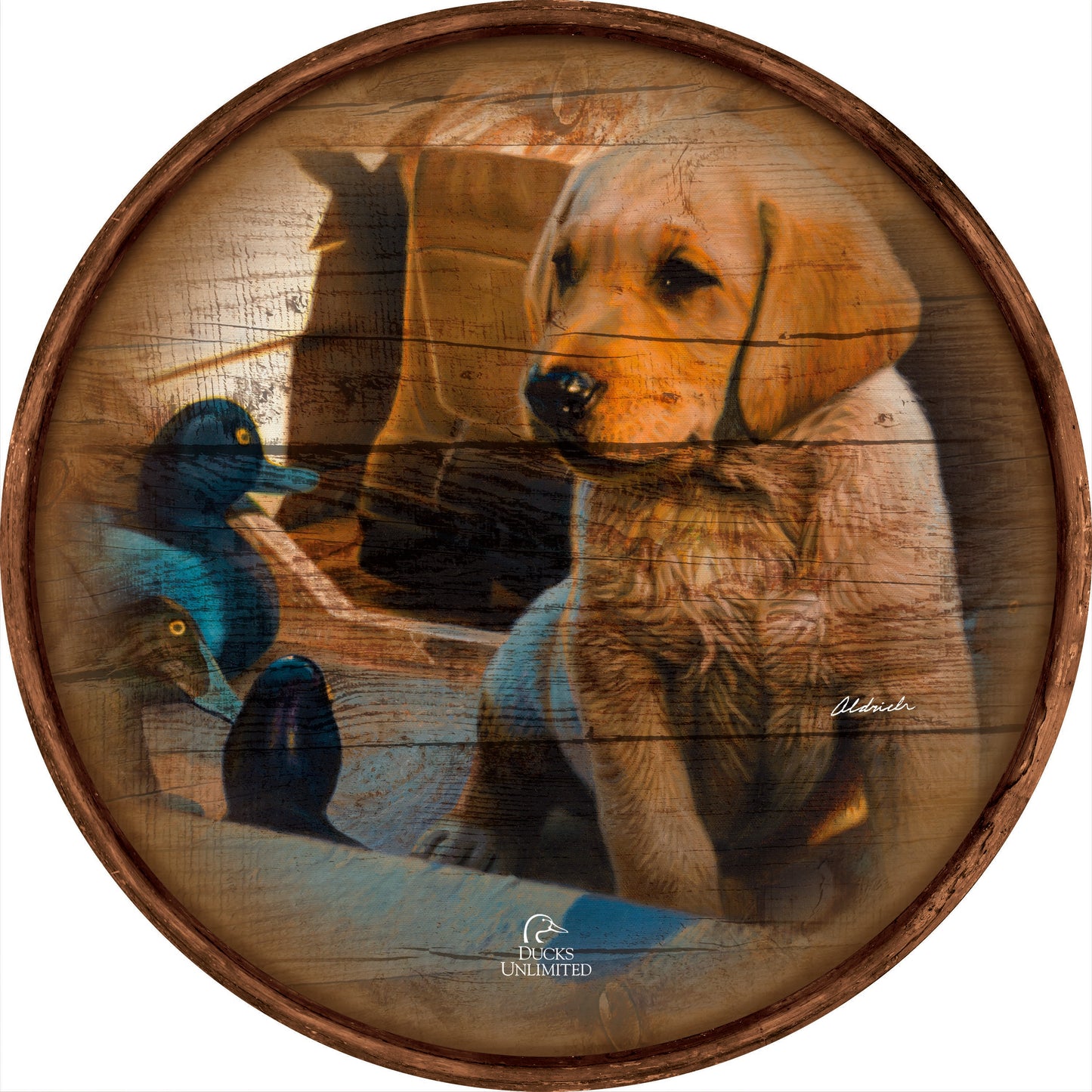 Out Numbered & Surrounded 21" Round Wood Sign - Official Ducks Unlimited Art