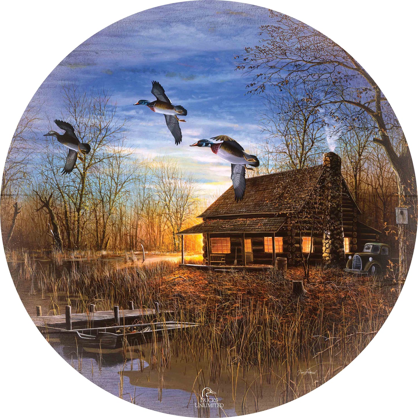 Passing Through 21" Round Wood Sign - Official Ducks Unlimited Art