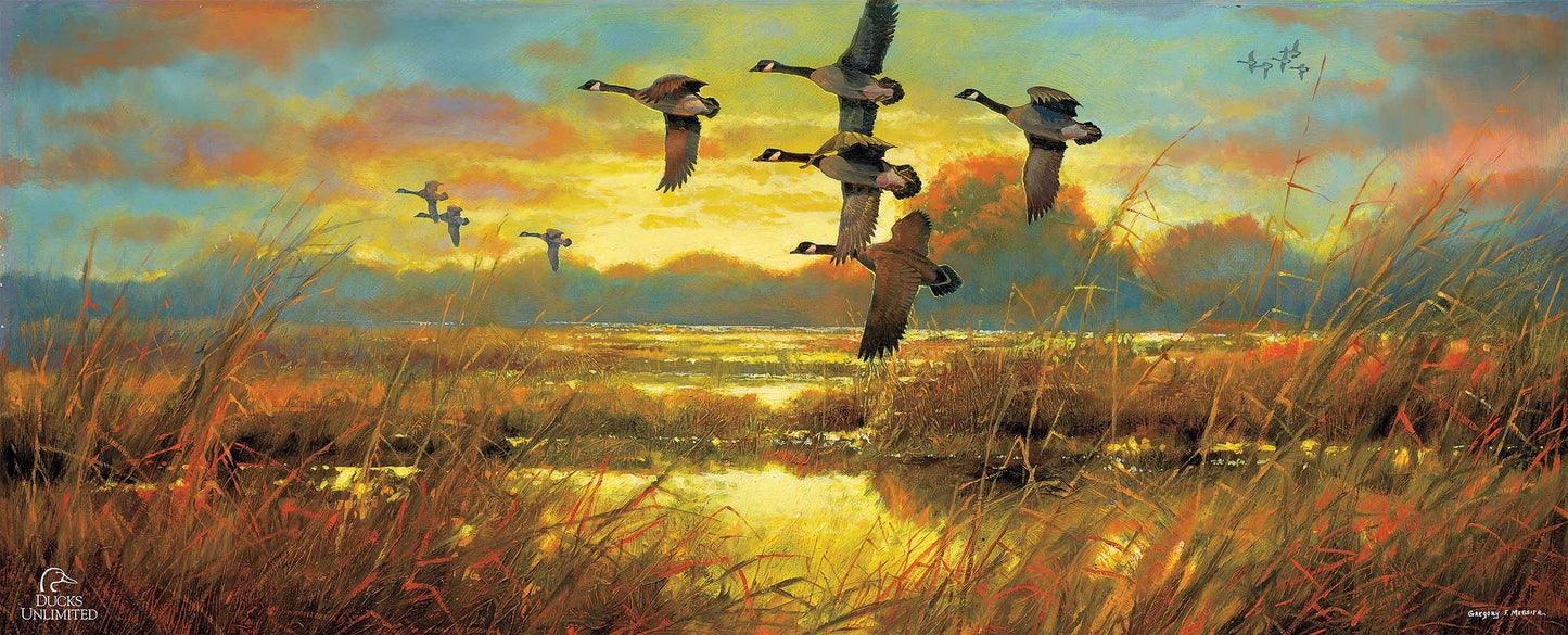 Perfect Ending Canada Geese 12" x 30" Wood Sign - Official Ducks Unlimited Art