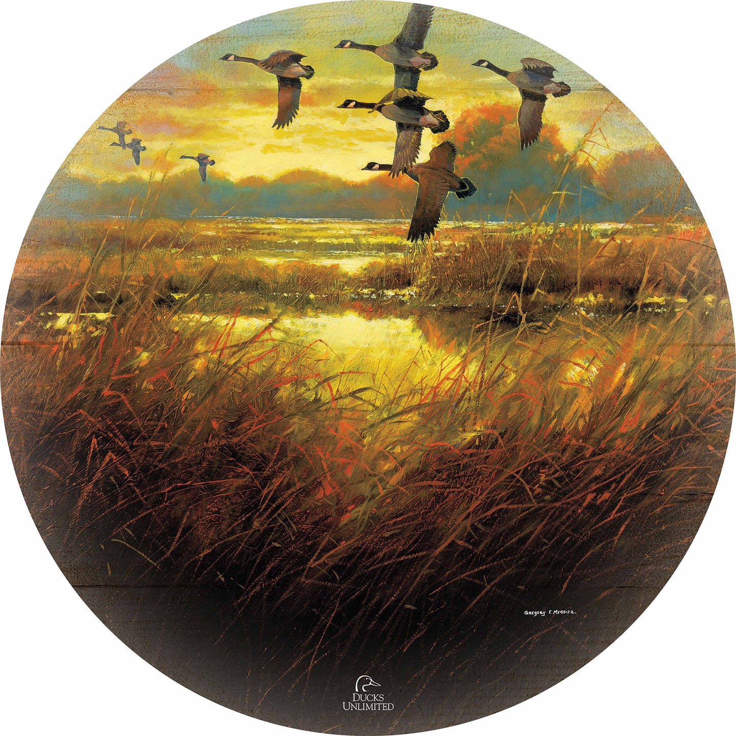 Perfect Ending Canada Geese 21" Round Wood Sign - Official Ducks Unlimited Art