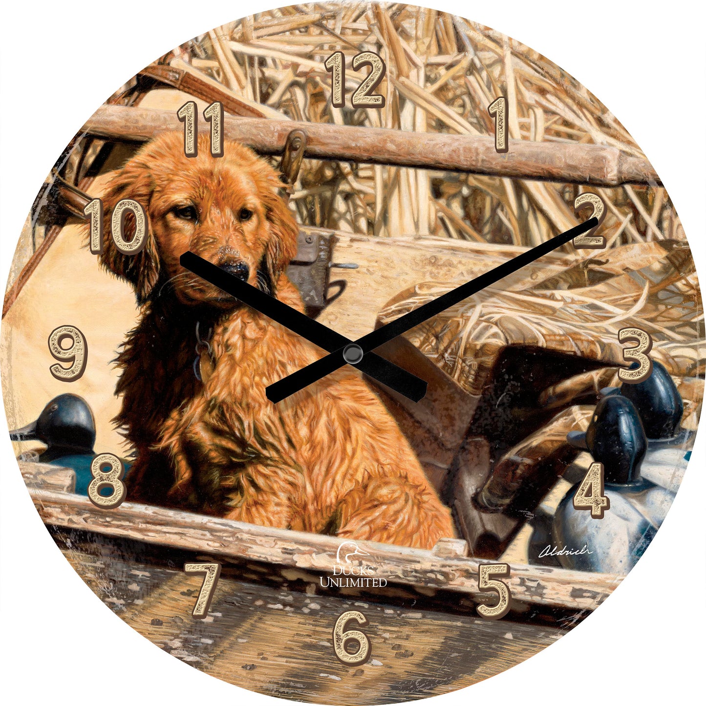 Pup Commander Golden Retriever 21" Round Clock - Official Ducks Unlimited Art
