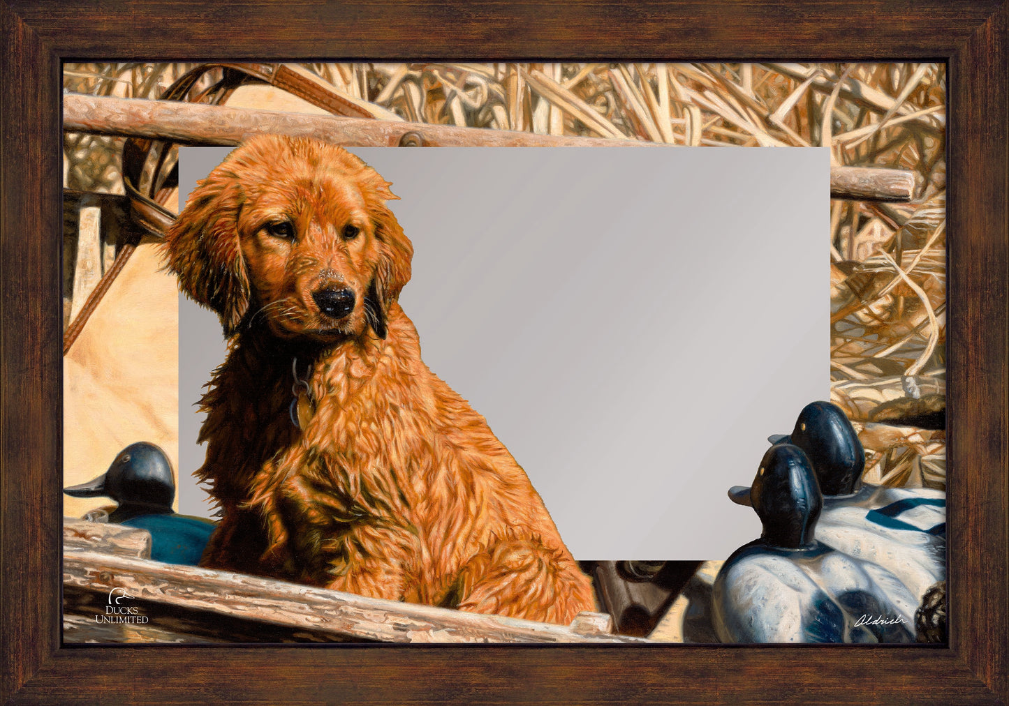 Pup Commander Golden Retriever 16" x 24" Mirror Framed Barnwood - Official Ducks Unlimited Art