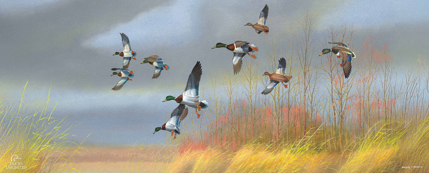 Returning Home Mallards 12" x 30" Wood Sign - Official Ducks Unlimited Art