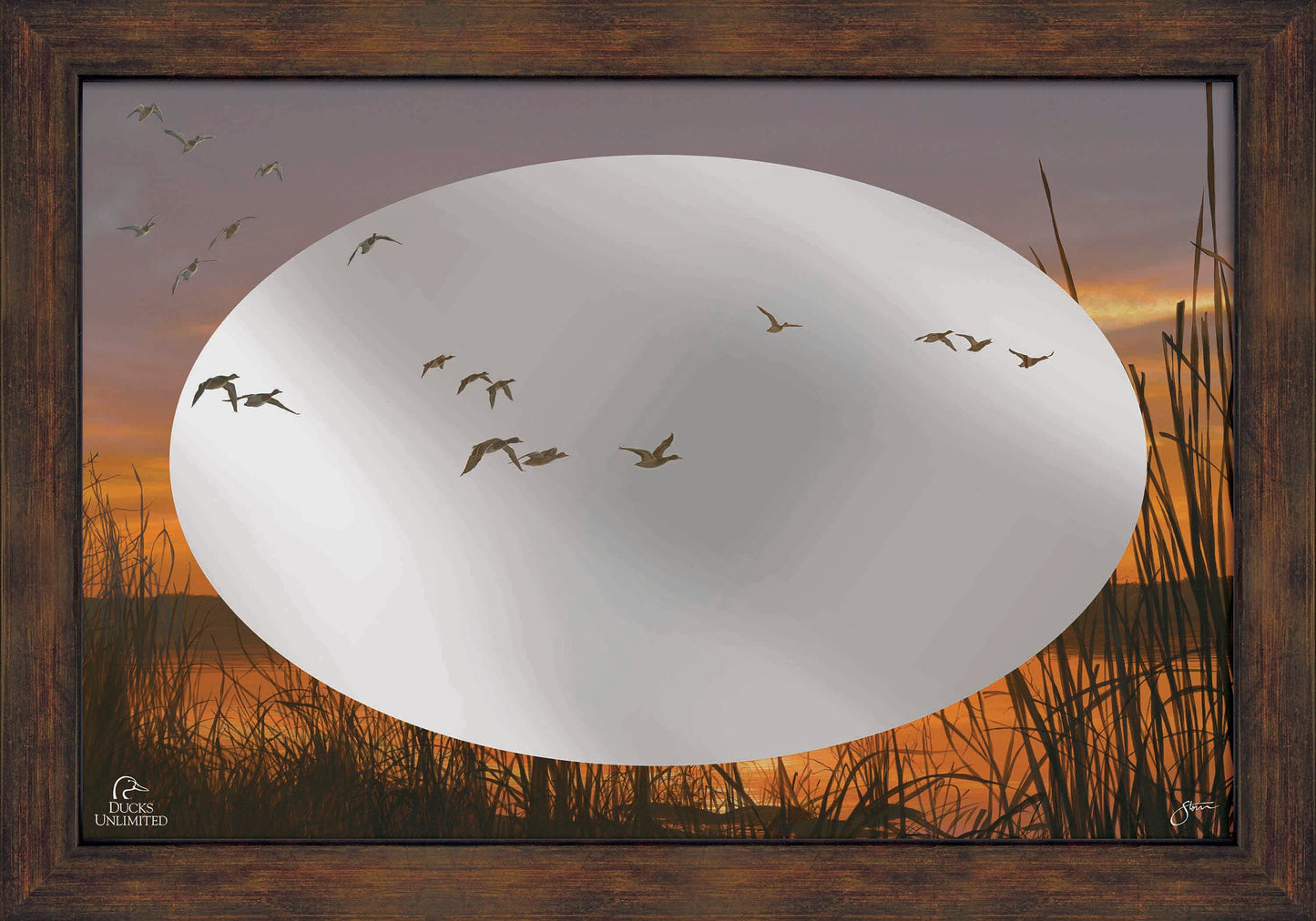 Sunset's Last Minutes 16" x 24" Mirror Framed Barnwood - Official Ducks Unlimited Art