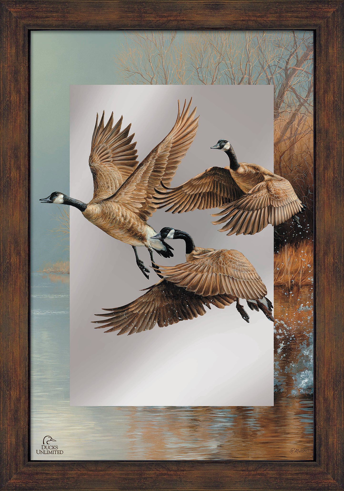 Taking Flight Canada Geese 16" x 24" Mirror Framed Barnwood - Official Ducks Unlimited Art