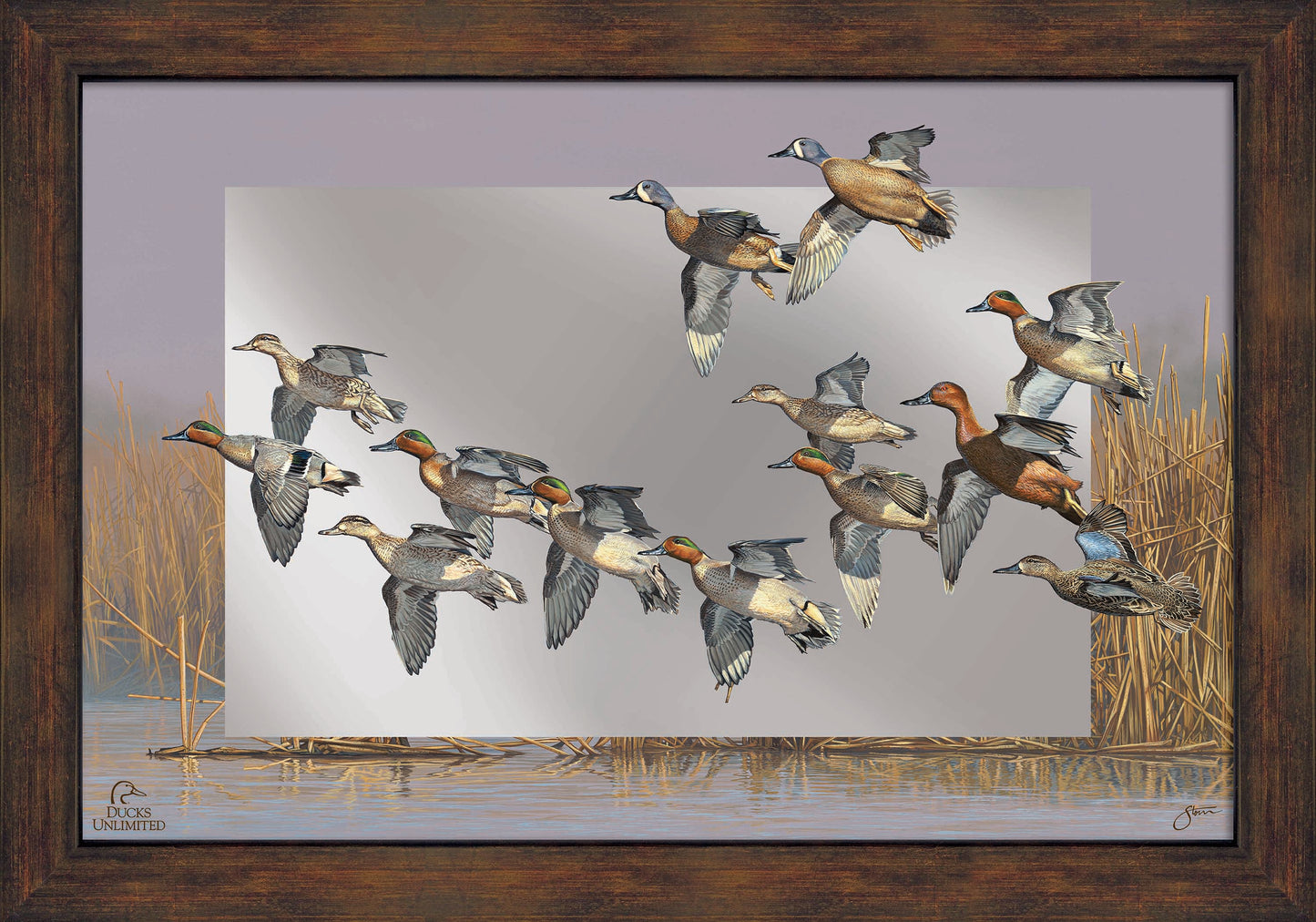 Teal Time 16" x 24" Mirror Framed Barnwood - Official Ducks Unlimited Art