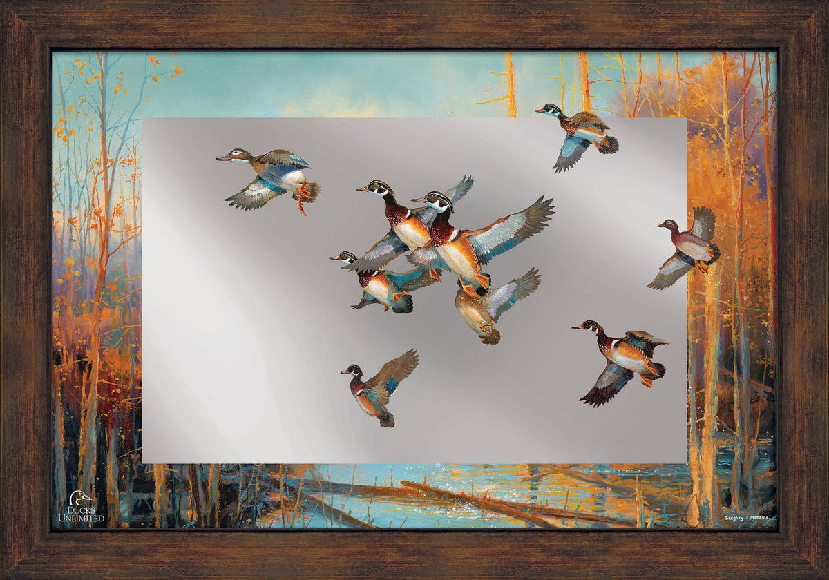 Wood Ducks - 13" x 23" Mirror Framed Barnwood - Official Ducks Unlimited Art