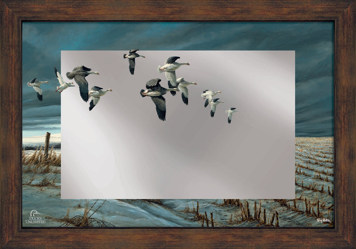 Winter Snows - 13" x 23" Mirror Framed Barnwood - Official Ducks Unlimited Art