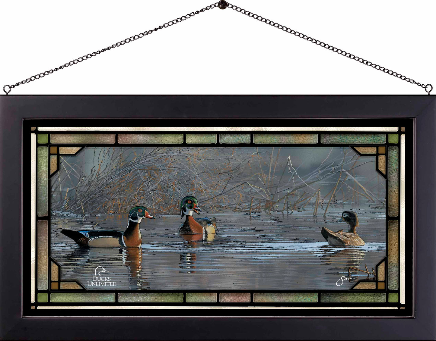 Springtime Chatter Wood Ducks Stained Glass Art - Official Ducks Unlimited Art